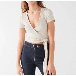 Project Social x Urban Outfitters Wrap Micro Ribbed Crop Top Sz Med Tie Waist
